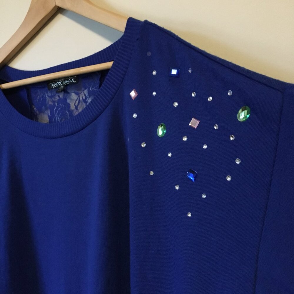 Almost Famous Bejeweled Blue Angel Wing Sweater 3X Plus - Picture 9 of 16